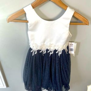 NWT Couture Princess White Satin and Blue Sparkle Formal Party Dress Sz: Girls 5